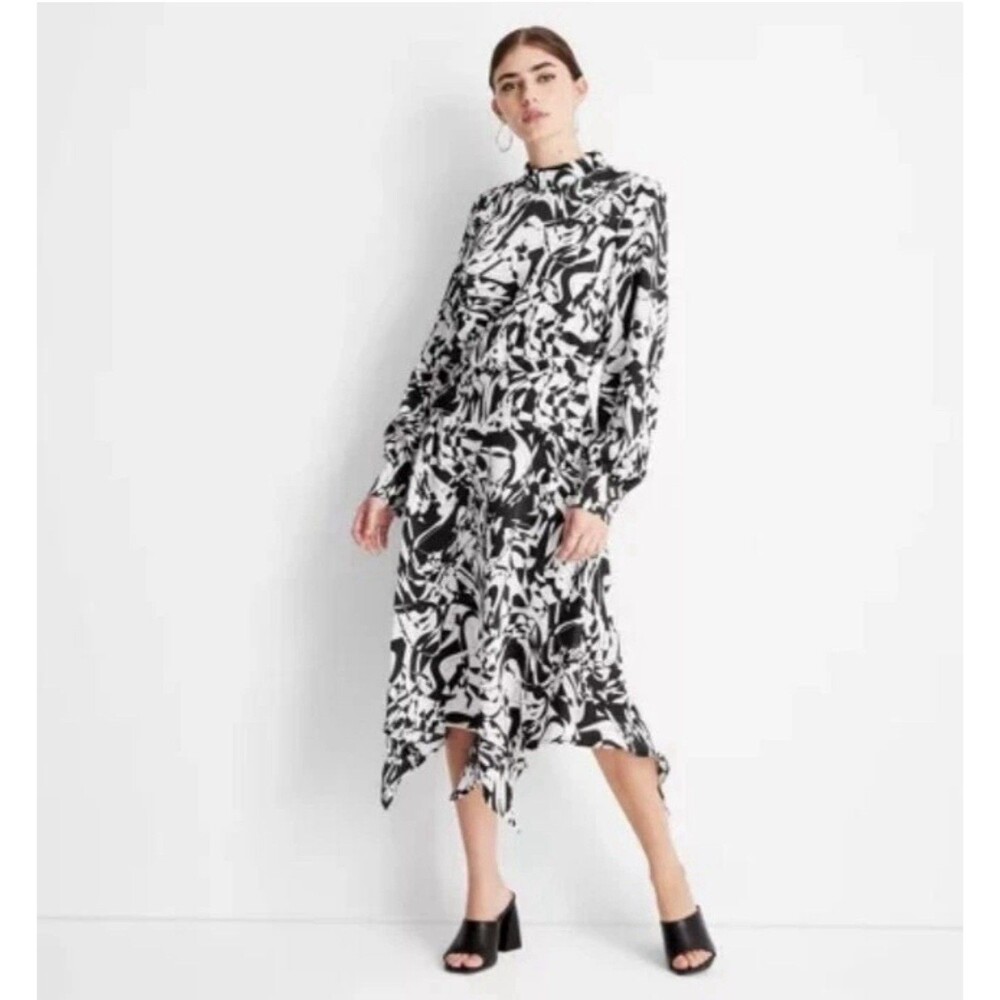 Kahlana Barfield Future Collective Long Sleeve Asymmetrical Midi Dress L NWT